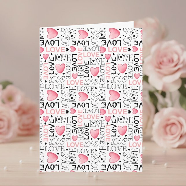 Cartes Pour Fêtes Annuelles Cœurs roses motif de script d'amour Joyeuse Saint- (Créateur téléchargé)