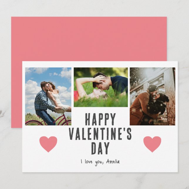 Cartes Pour Fêtes Annuelles Coeurs roses Saint Valentin Garçon 3 Photo (Devant / Derrière)