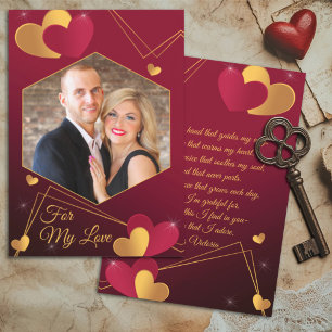 Cartes Pour Fêtes Annuelles Coeurs rouge et or Photo personnalisée Romantique