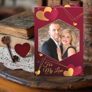 Cartes Pour Fêtes Annuelles Coeurs rouge et or Photo personnalisée Romantique