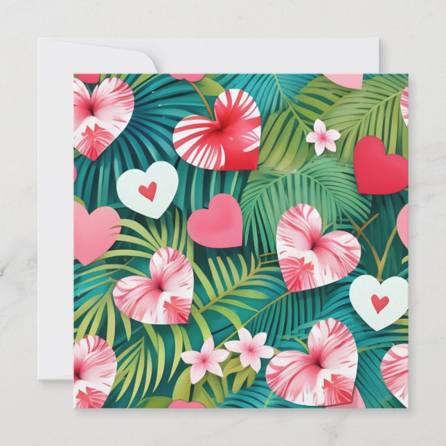 Cartes Pour Fêtes Annuelles Coeurs simples et feuillage tropical (Devant)