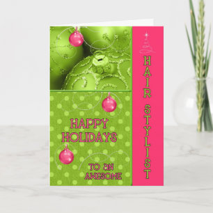 Cartes Pour Fêtes Annuelles Coiffeuse Styliste Funky rose et vert