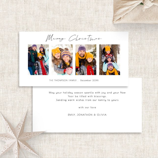 Cartes Pour Fêtes Annuelles Collage 4 photos Bande photo Joyeux Noël (Back and front view)