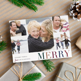 Cartes Pour Fêtes Annuelles Collage coloré   Photo Merry & Bright 5