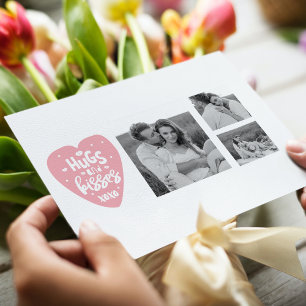 Cartes Pour Fêtes Annuelles Collage Couple Photo & Hugs And Kisses PInk Heart