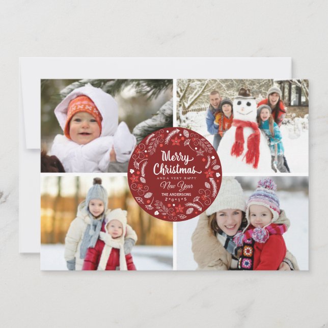 CARTES POUR FÊTES ANNUELLES COLLAGE DE PHOTOGRAPHIE FLORALE DE NOËL (Devant)