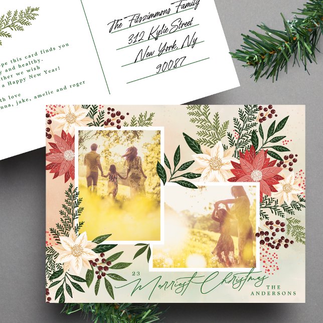 Cartes Pour Fêtes Annuelles Collage de photos botaniques de Noël Poinsettia (Créateur téléchargé)