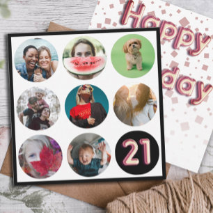 Cartes Pour Fêtes Annuelles Collage de photos d'anniversaire 21 ans moderne & 
