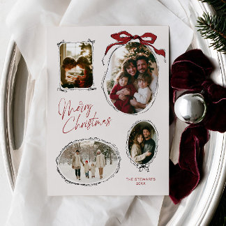 Cartes Pour Fêtes Annuelles Collage de photos de famille de Noël avec un nœud 