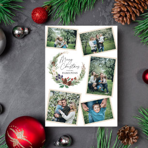 Cartes Pour Fêtes Annuelles Collage de photos de famille Foliage de Noël Wreat