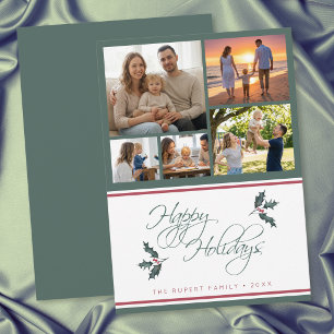 Cartes Pour Fêtes Annuelles Collage de photos de houx moderne Joyeux Noël