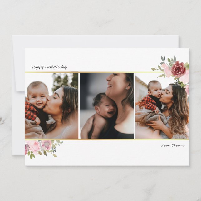 Cartes Pour Fêtes Annuelles Collage de photos de la fête des mères floral rose (Devant)