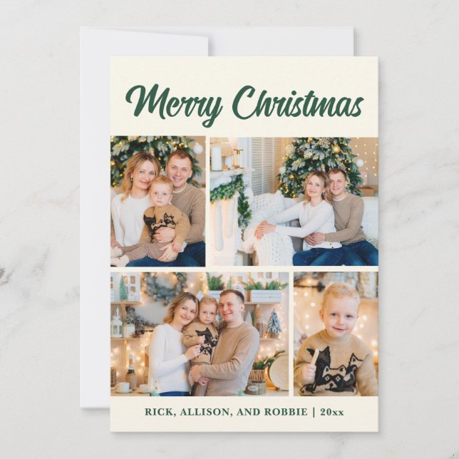 Cartes Pour Fêtes Annuelles Collage de photos familiales Joyeux Noël vert (Devant)