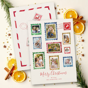 Cartes Pour Fêtes Annuelles Collage de photos Timbres-poste vintage Noël en fa