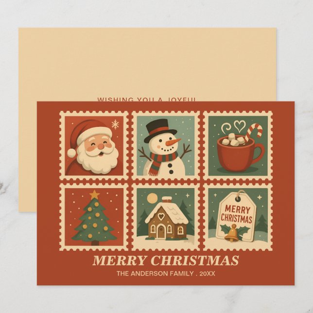 Cartes Pour Fêtes Annuelles Collage de timbre de Noël rétro (Devant / Derrière)