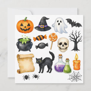 Cartes Pour Fêtes Annuelles Collage d'Halloween à l'aquarelle