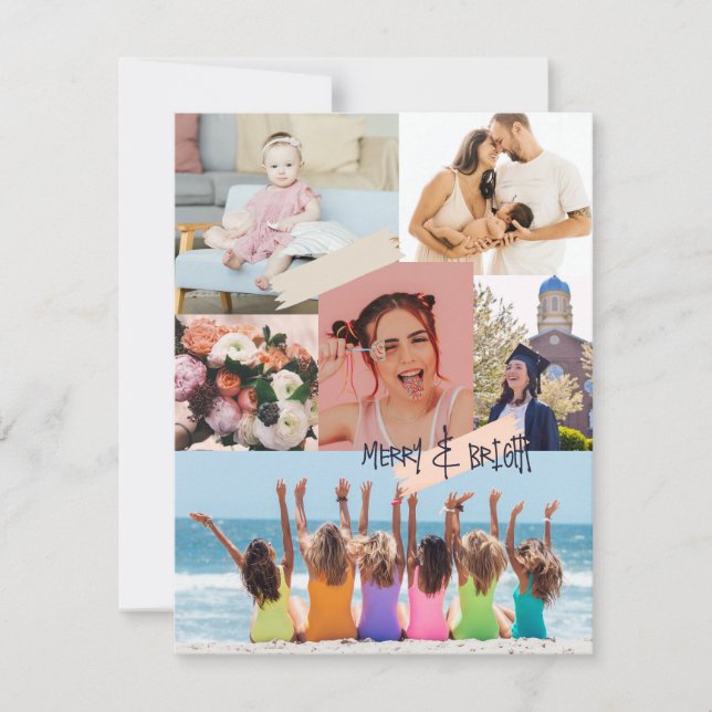 Cartes Pour Fêtes Annuelles Collage moderne Joyeux et brillant Photo de Noël (Devant)