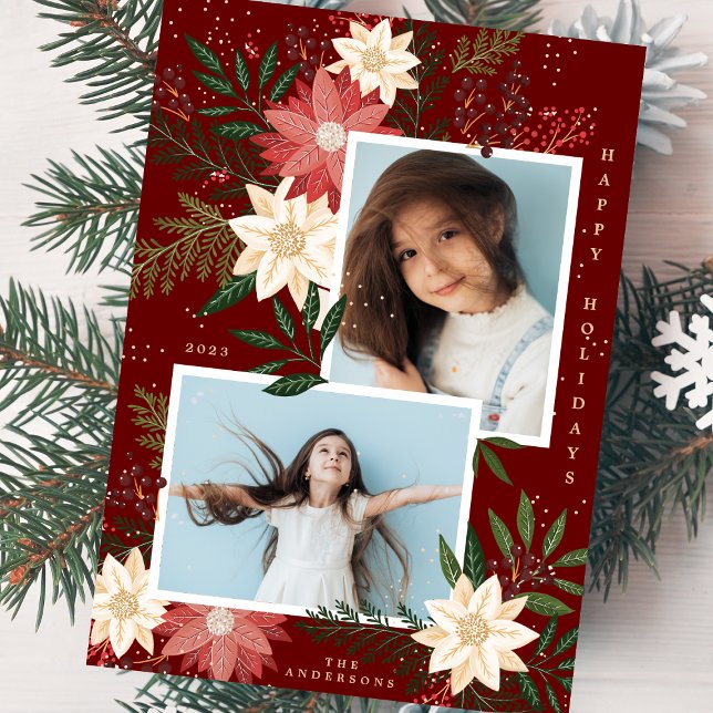 Cartes Pour Fêtes Annuelles Collage photo de Christmas Poinsettia Splendor (Créateur téléchargé)