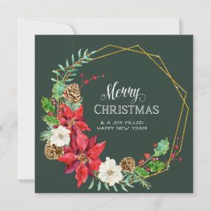 Cartes Pour Fêtes Annuelles Collage photo de famille Emerald Green n Gold Flor