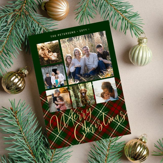 Cartes Pour Fêtes Annuelles Collage photo de famille rustique plaid Joyeux Noë (Créateur téléchargé)