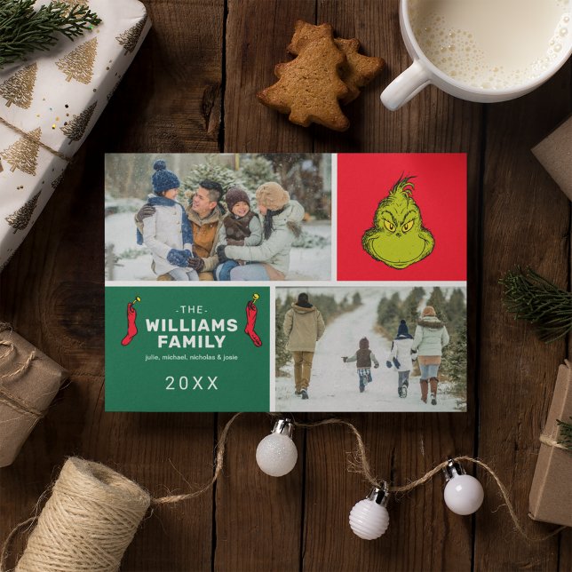Cartes Pour Fêtes Annuelles Collage photo de la famille de Noël Grinch (Créateur téléchargé)