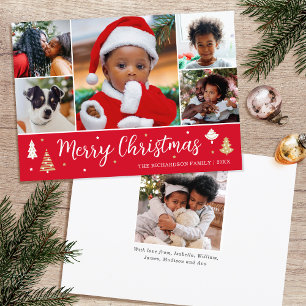 Cartes Pour Fêtes Annuelles Collage photo de l'arbre de Noël Red Flat