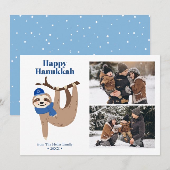 Cartes Pour Fêtes Annuelles Collage photo de mignonne Hanoukka Sloth 2 (Devant / Derrière)