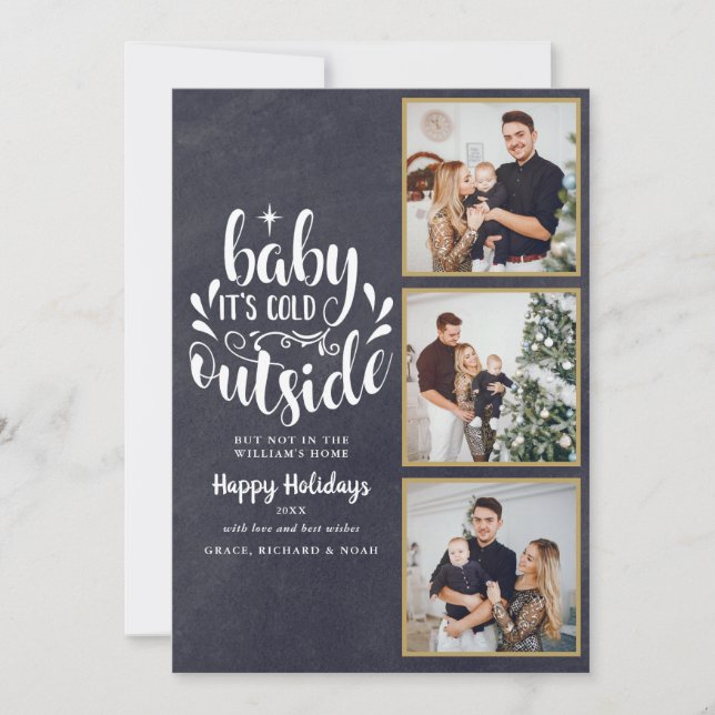 Cartes Pour Fêtes Annuelles Collage photo de Noël 3 Tableau noir Bohème (Devant)