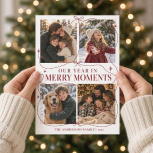 Cartes Pour Fêtes Annuelles Collage photo de Noël avec ruban bordeaux Moments 