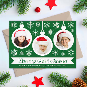Cartes Pour Fêtes Annuelles Collage photo de Noël Baubles Vert Blanc