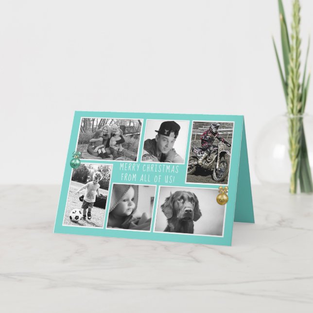 Cartes Pour Fêtes Annuelles Collage photo de Noël bleu plié (Devant)