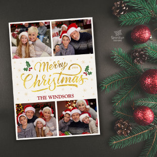 Cartes Pour Fêtes Annuelles Collage photo de Noël élégant en or