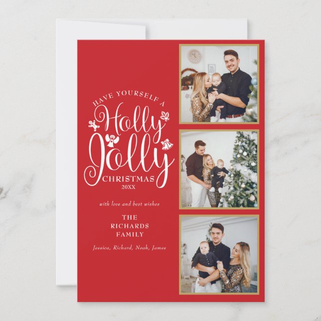 Cartes Pour Fêtes Annuelles Collage photo de Noël Holly Jolly Script 3 (Devant)