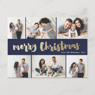 Cartes Pour Fêtes Annuelles Collage photo de Noël Joyeux d'or manuscrit