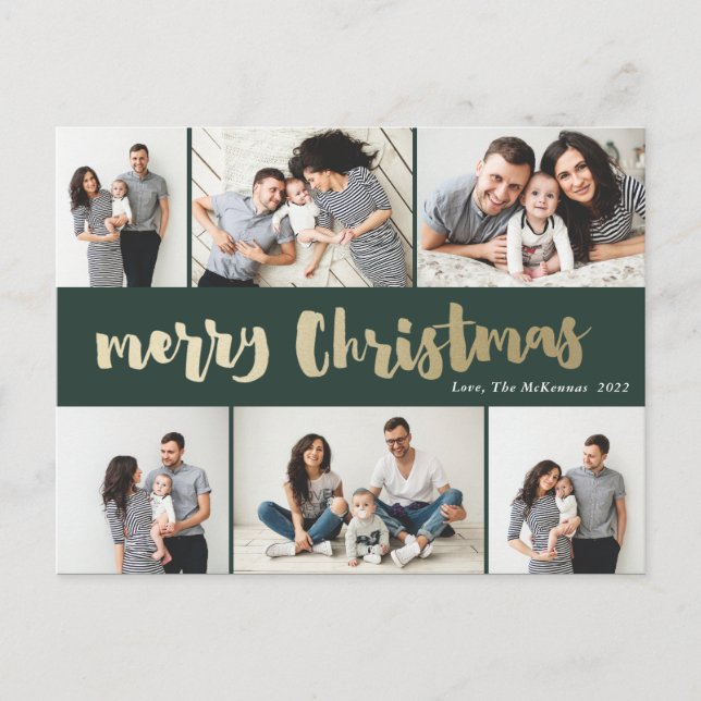 Cartes Pour Fêtes Annuelles Collage photo de Noël Joyeux d'or manuscrit (Devant)