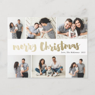 Cartes Pour Fêtes Annuelles Collage photo de Noël Joyeux d'or manuscrit