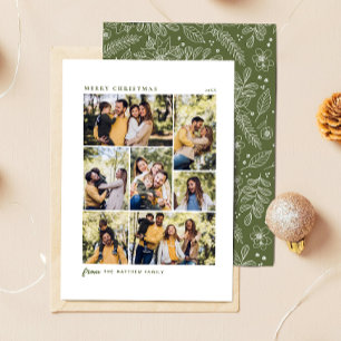 Cartes Pour Fêtes Annuelles Collage photo de Noël vert botanique Famille 7