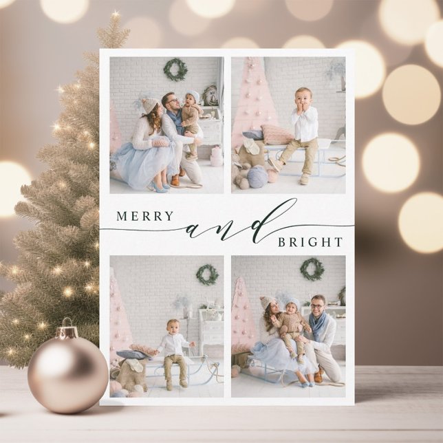 Cartes Pour Fêtes Annuelles Collage photo élégant vert Merry & Bright 4 (Créateur téléchargé)