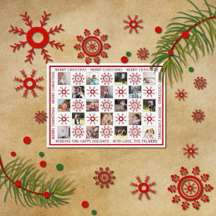 Cartes Pour Fêtes Annuelles Collage photo, flocons rouges et voeux de Noël