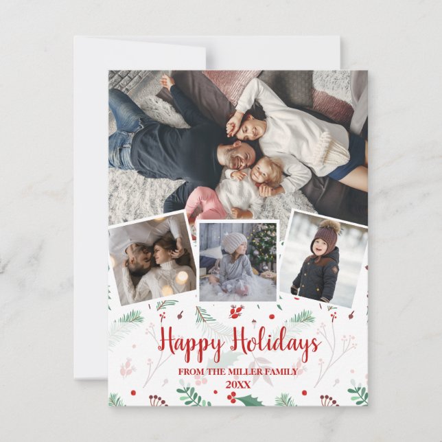 Cartes Pour Fêtes Annuelles Collage photo Holly de Noël moderne (Devant)