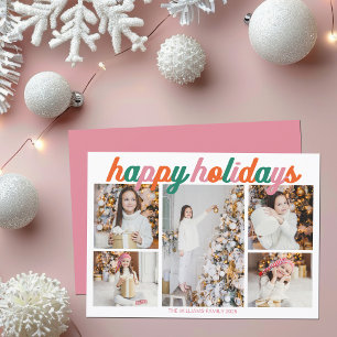 Cartes Pour Fêtes Annuelles Collage photo Joyeuses Fêtes rétro rose 5
