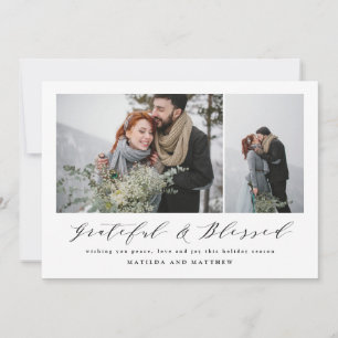 Cartes Pour Fêtes Annuelles collage photo minimal légant script de noël