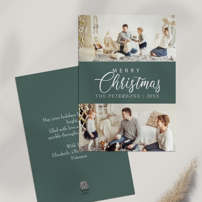 Cartes Pour Fêtes Annuelles Collage photo moderne élégant Salutation de Noël (Modern Elegant Photo Collage Christmas Greeting Holiday Card on white table)