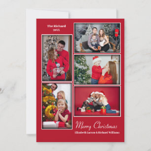 Cartes Pour Fêtes Annuelles Collage photo moderne minimal rouge Noël