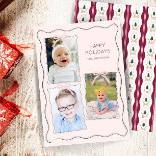 Cartes Pour Fêtes Annuelles Collage photo personnalisé 3 Bow rose Vague