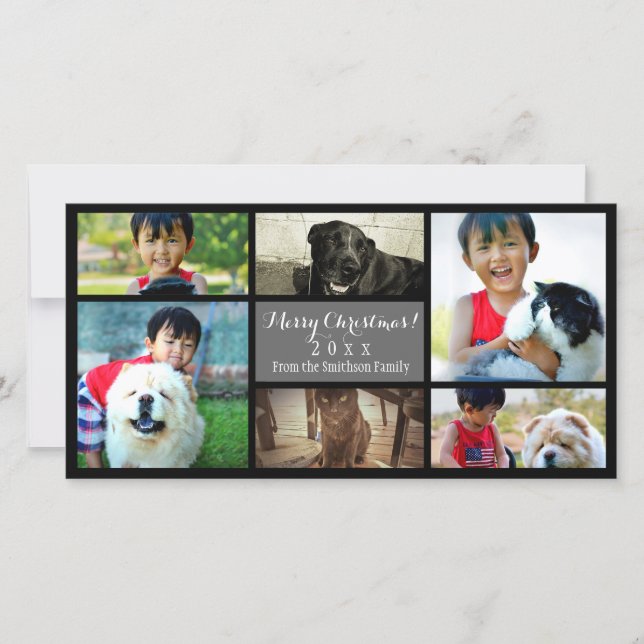 Cartes Pour Fêtes Annuelles Collage photo personnalisé 6 Gris de Noël (Devant)