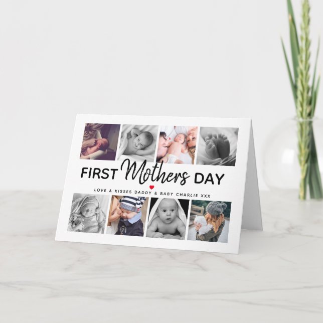 Cartes Pour Fêtes Annuelles Collage photo simple de la Première Mère | Maman (Devant)