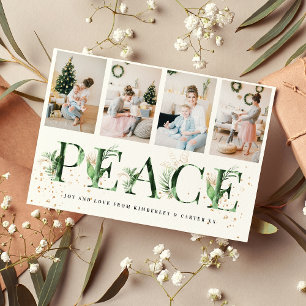 Cartes Pour Fêtes Annuelles Collage photo Tropical Foliage & Gold PEACE Xmas