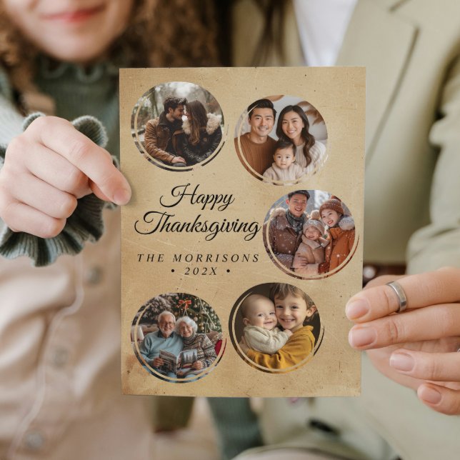Cartes Pour Fêtes Annuelles Collage Rond Rustique 5 Photos Bon thanksgiving (Créateur téléchargé)
