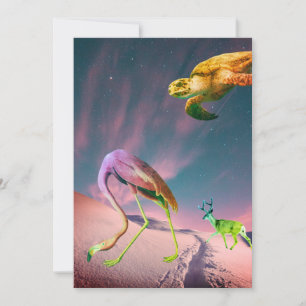 Cartes Pour Fêtes Annuelles Collage surréaliste flamant renne tortue